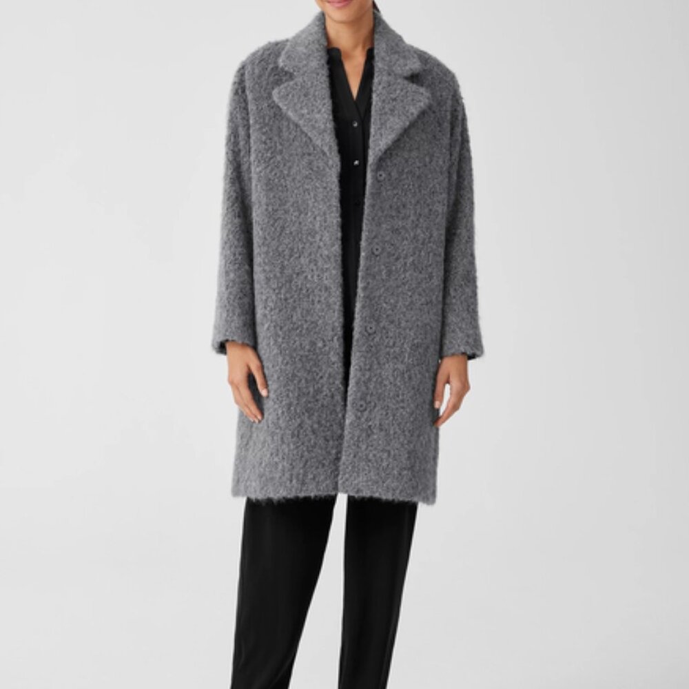 NWT Eileen Fisher Ash Alpaca Boucle Notch Collar Coat